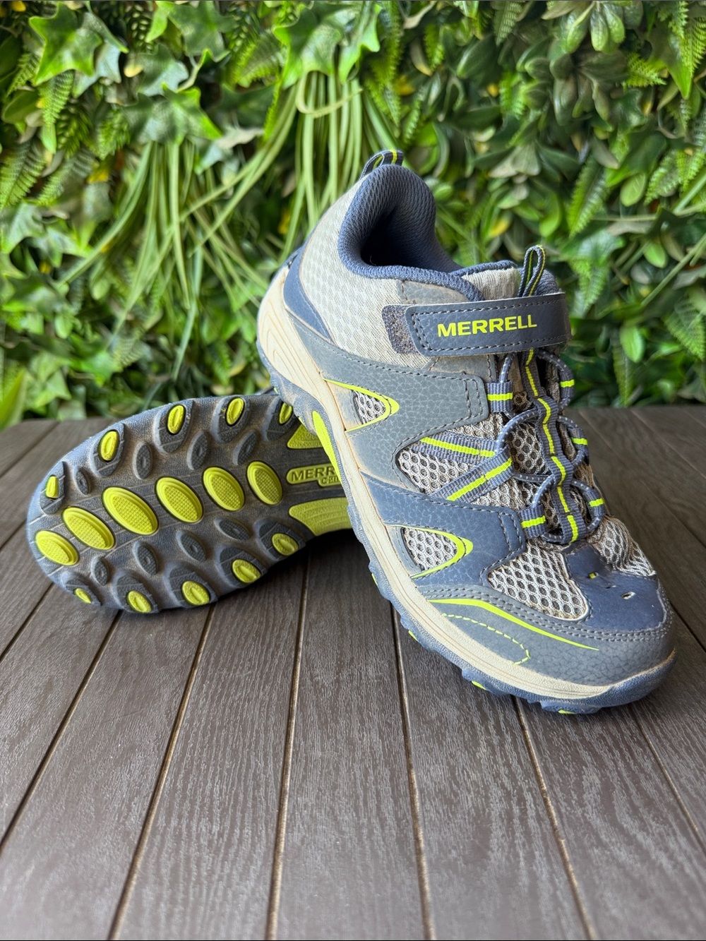 Merrell Gray with Lime Accent Kids Trail Shoes